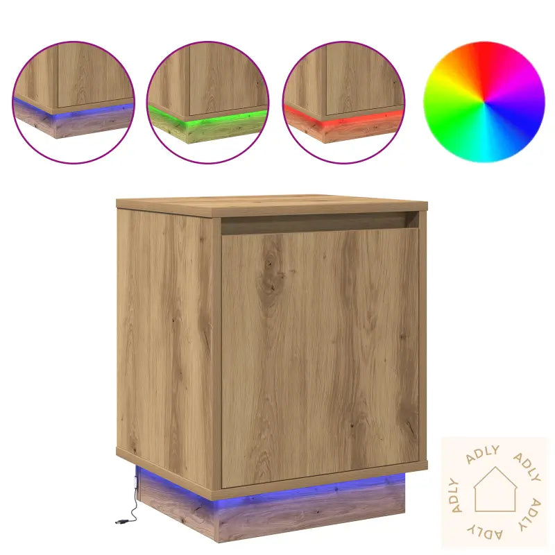 Nattbord Med Led-Lys I Artisan Eik 39X34,5X50 Cm