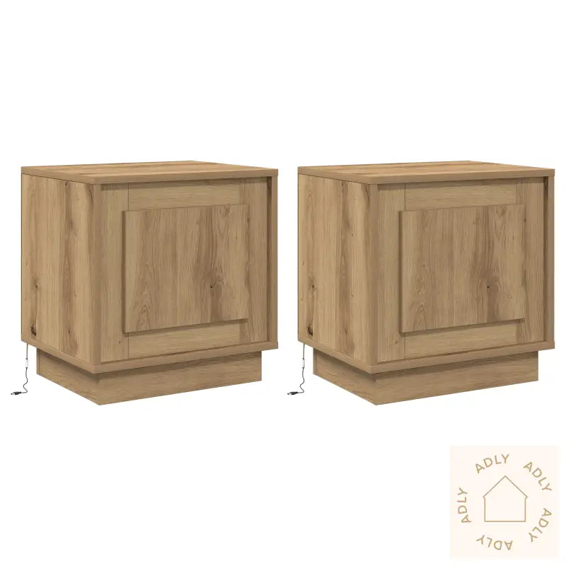 Nattbord Med Led Lys 2 Stk Artisan Eik 44X34,5X45 Cm