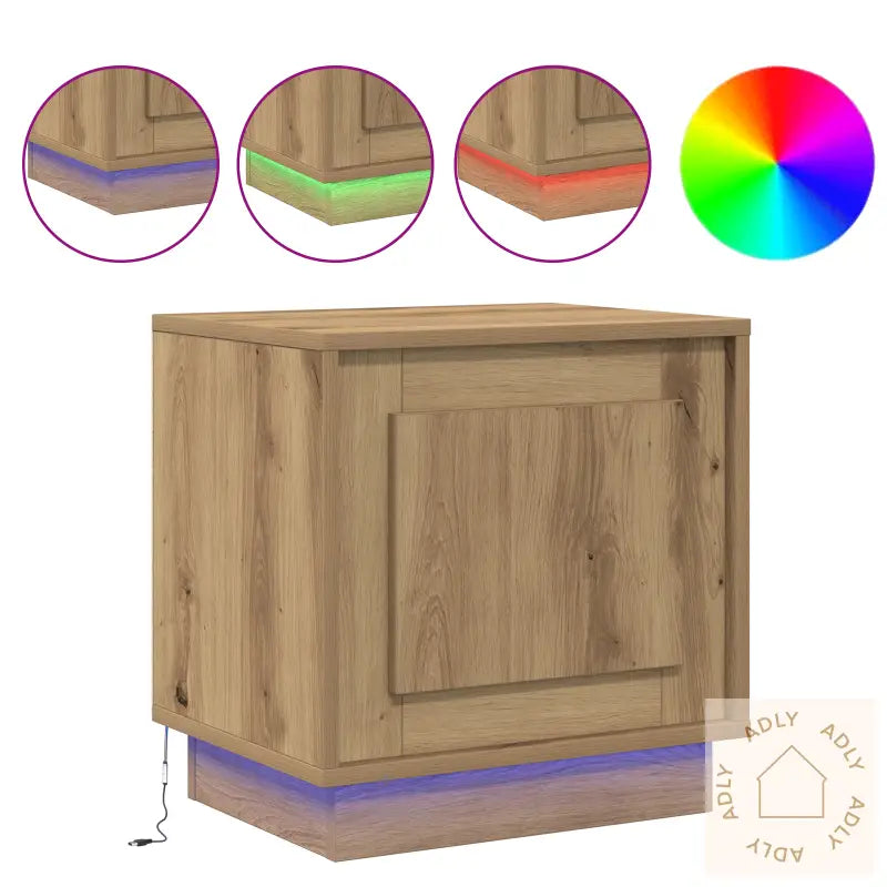 Nattbord Med Led Lys 2 Stk Artisan Eik 44X34,5X45 Cm