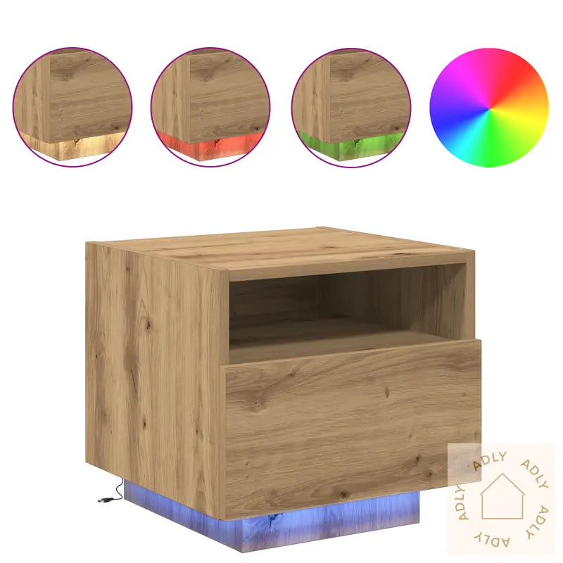 Nattbord Med Led-Lamper 2 Stk, Artisan Eik 40X39X37 Cm