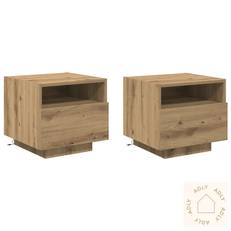 Nattbord Med Led-Lamper 2 Stk, Artisan Eik 40X39X37 Cm