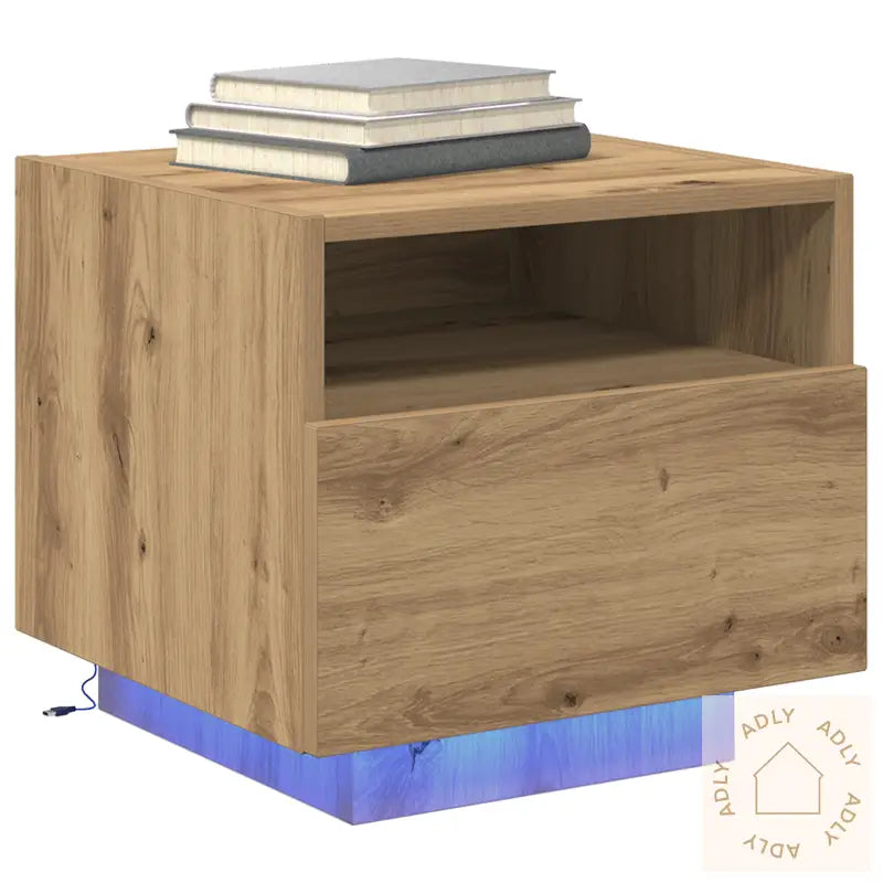 Nattbord Med Led-Lamper 2 Stk, Artisan Eik 40X39X37 Cm
