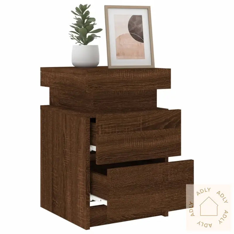 Nattbord Med Led 2 Stk Brun Eik 35X39X55 Cm