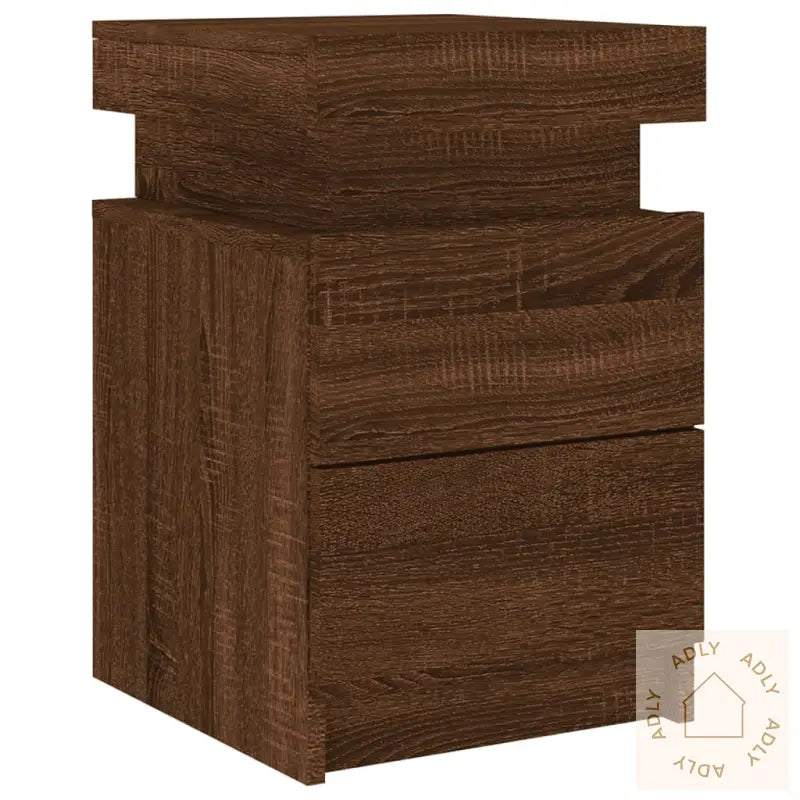 Nattbord Med Led 2 Stk Brun Eik 35X39X55 Cm