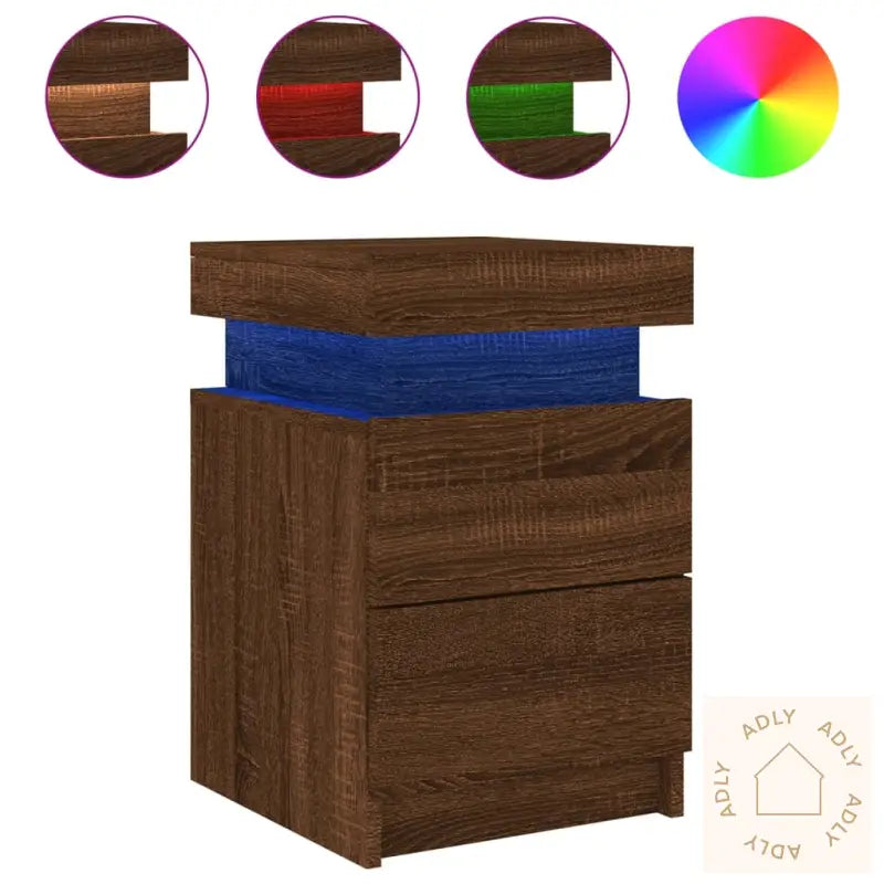 Nattbord Med Led 2 Stk Brun Eik 35X39X55 Cm