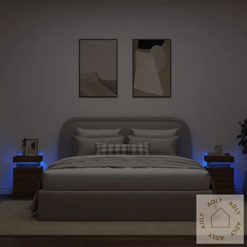Nattbord Med Led 2 Stk Brun Eik 35X39X55 Cm