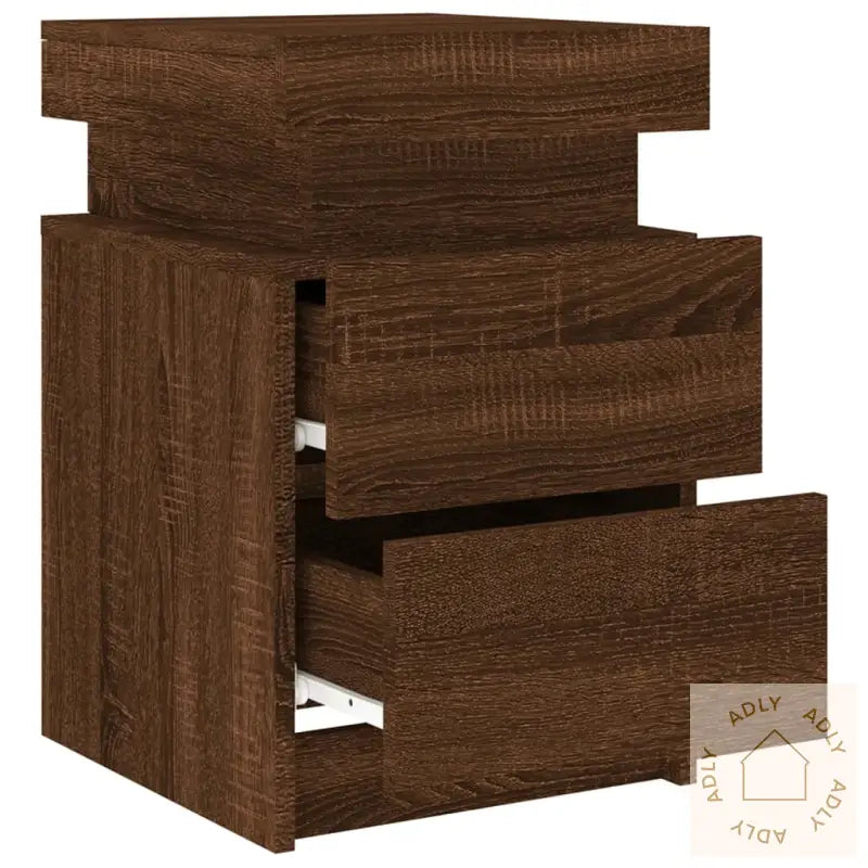 Nattbord Med Led 2 Stk Brun Eik 35X39X55 Cm