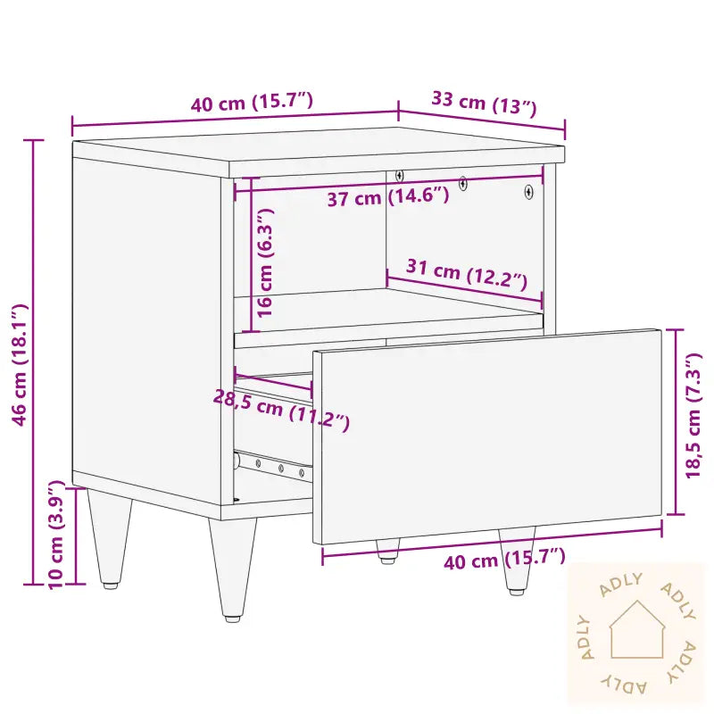 Nattbord 40X33X46 Cm Solid Tre Mango