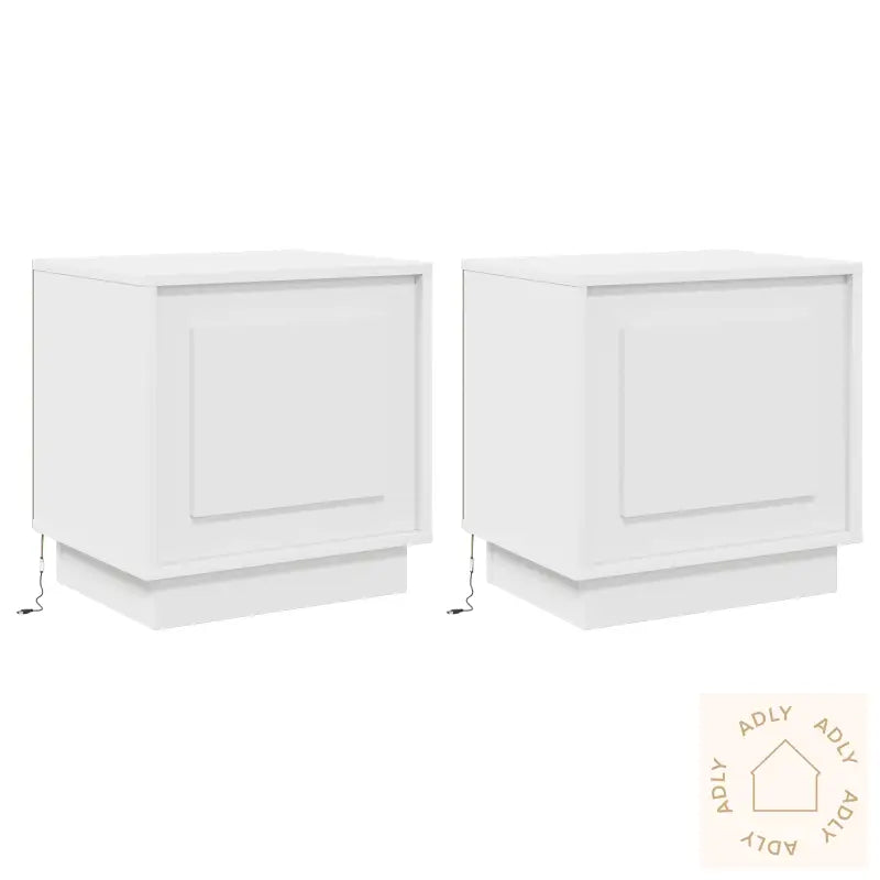 Nattbord Med Led-Lamper 2 Stk Hvit 44X34,5X45 Cm