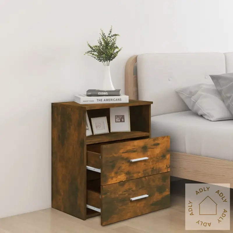 Nattbord 2 Stk Røkt Eik 50X32X60 Cm