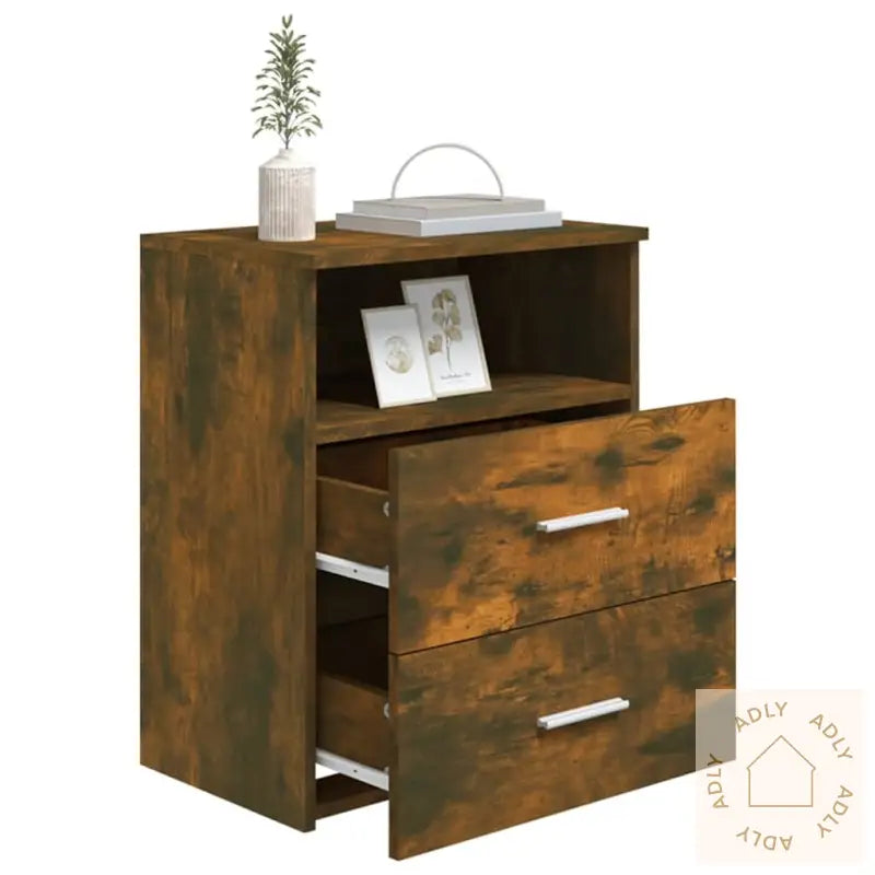 Nattbord 2 Stk Røkt Eik 50X32X60 Cm