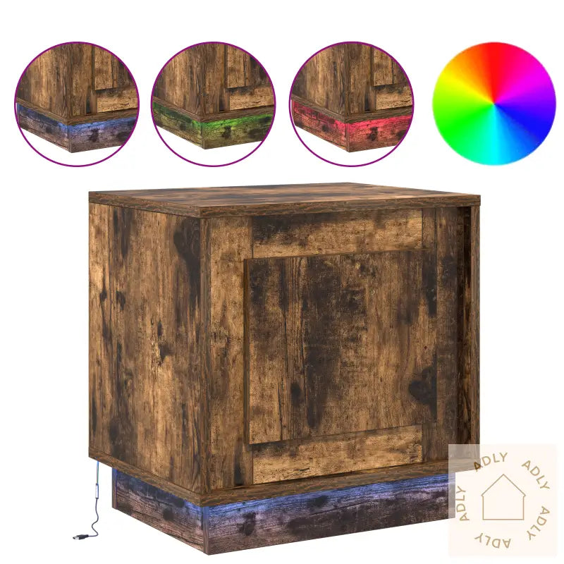 Nattbord Med Led-Lamper Røkt Eik 44X34,5X45 Cm