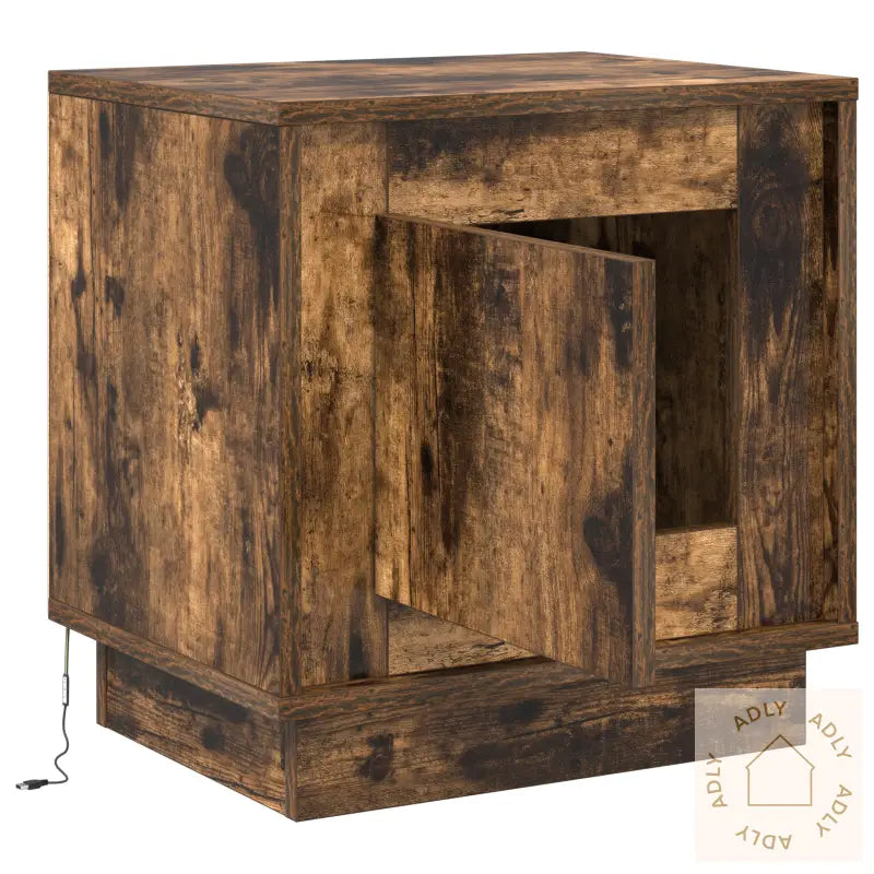 Nattbord Med Led-Lamper Røkt Eik 44X34,5X45 Cm