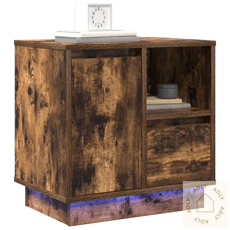 Nattbord Med Led-Lamper Røkt Eik 50X34,5X50 Cm