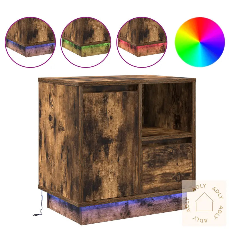 Nattbord Med Led-Lamper Røkt Eik 50X34,5X50 Cm