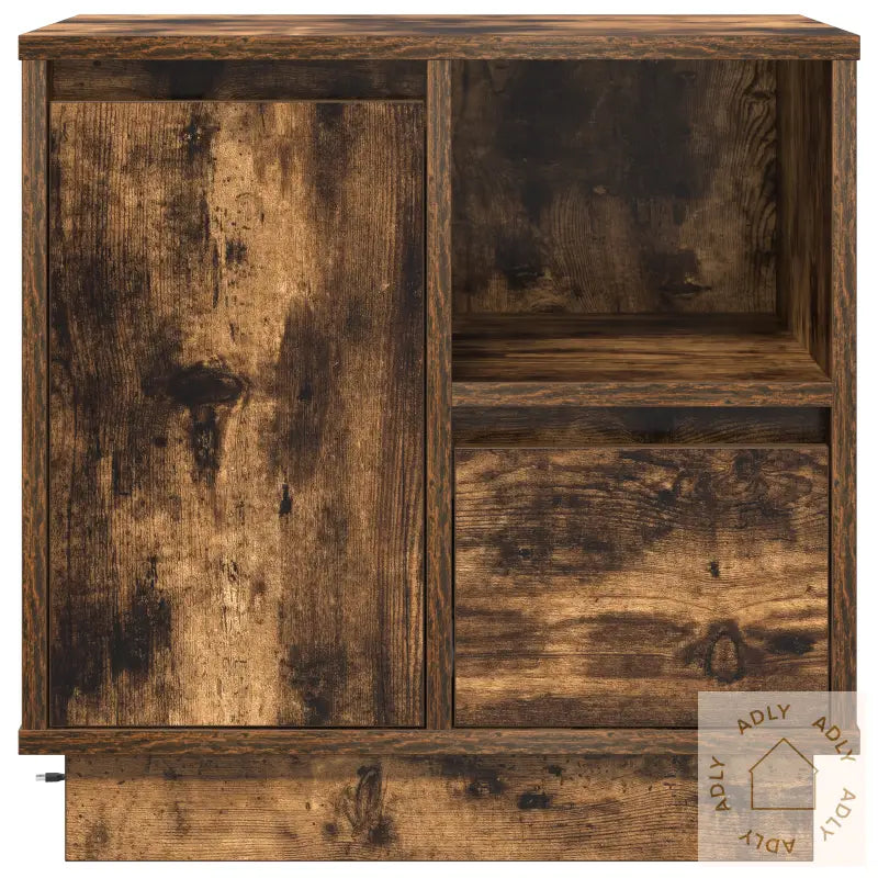 Nattbord Med Led-Lamper Røkt Eik 50X34,5X50 Cm