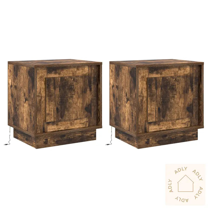 Nattbord Med Led-Lamper 2 Stk Røkt Eik 44X34,5X45 Cm