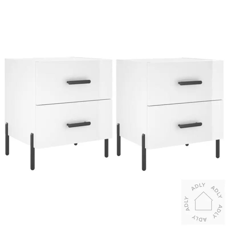 Nattbord 2 Stk Høyglans Hvit 40X35X47,5 Cm Konstruert Tre