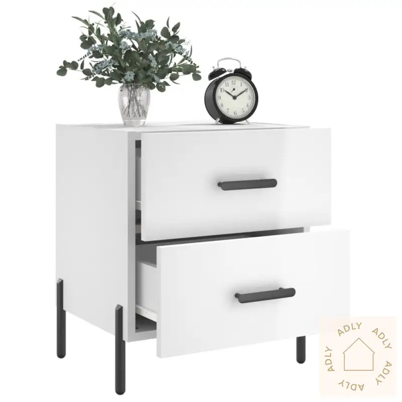 Nattbord 2 Stk Høyglans Hvit 40X35X47,5 Cm Konstruert Tre