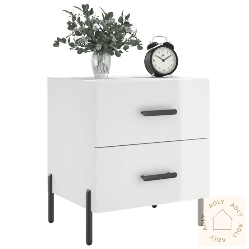 Nattbord 2 Stk Høyglans Hvit 40X35X47,5 Cm Konstruert Tre