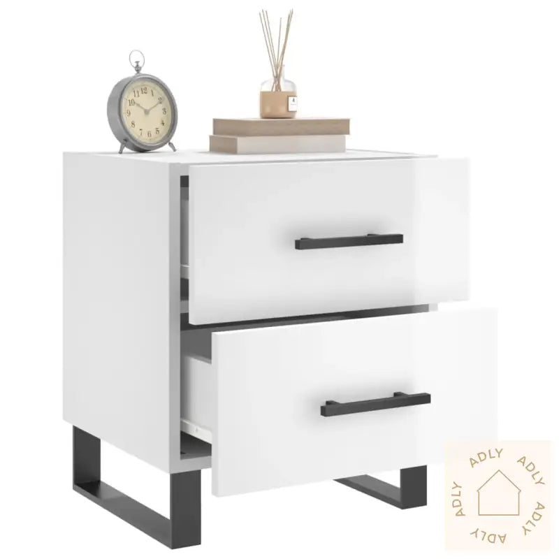 Nattbord 2 Stk Høyglans Hvit 40X35X47,5 Cm Konstruert Tre