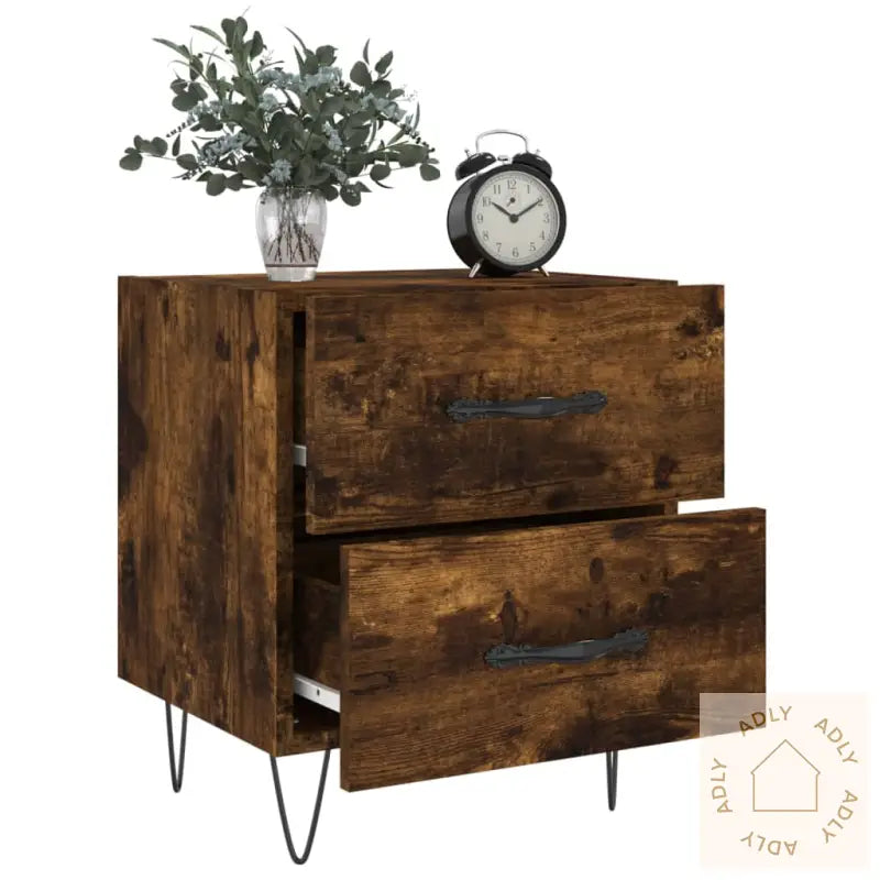 Nattbord 2 Stk Røkt Eik 40X35X47,5 Cm Konstruert Tre