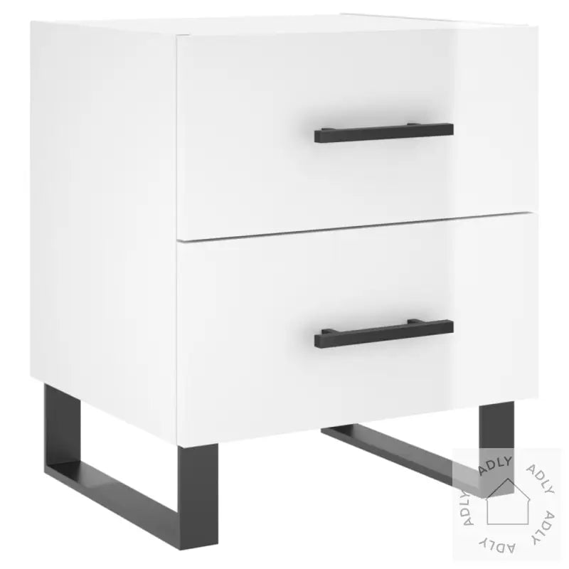 Nattbord 2 Stk Høyglans Hvit 40X35X47,5 Cm Konstruert Tre