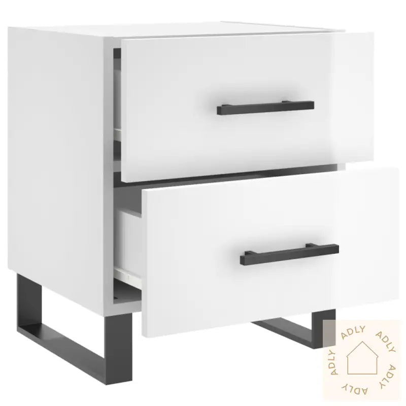 Nattbord 2 Stk Høyglans Hvit 40X35X47,5 Cm Konstruert Tre