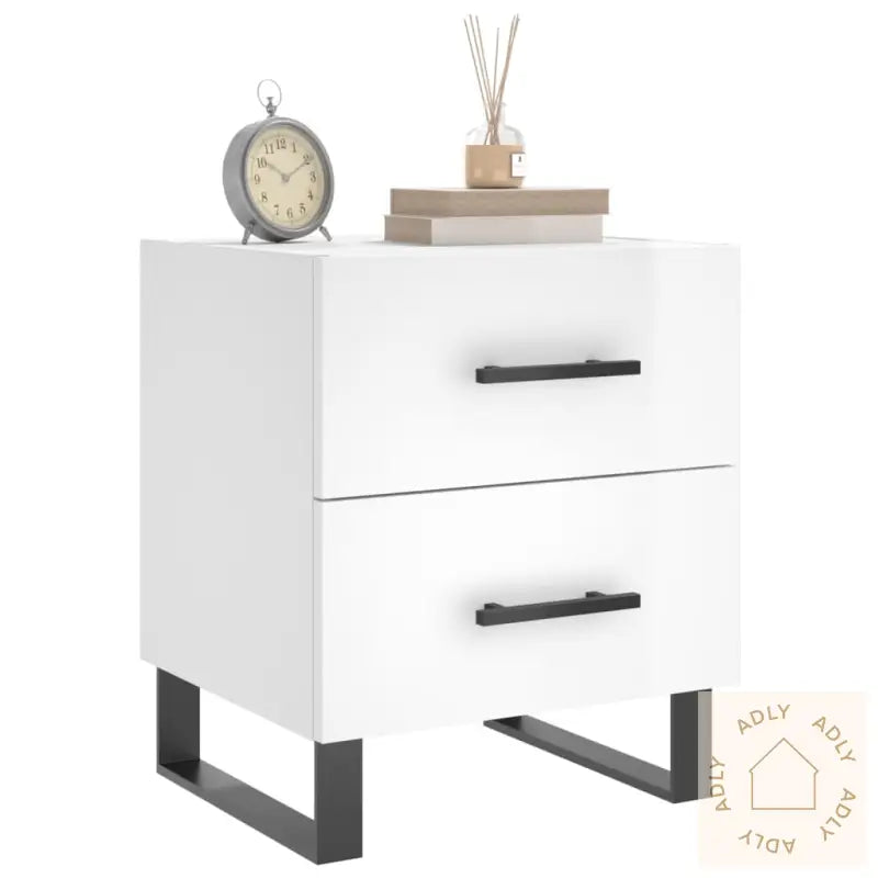 Nattbord 2 Stk Høyglans Hvit 40X35X47,5 Cm Konstruert Tre