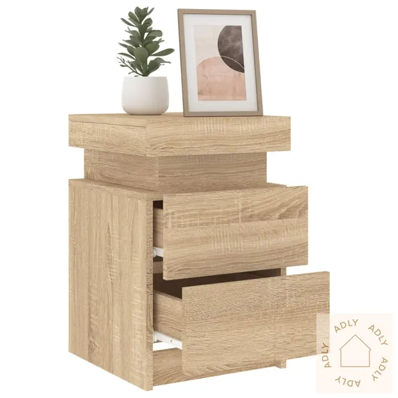 Nattbord Med Led 2 Stk Sonoma Eik 35X39X55 Cm