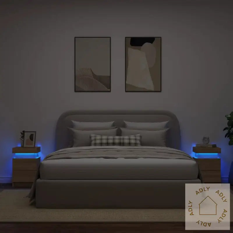 Nattbord Med Led 2 Stk Sonoma Eik 35X39X55 Cm
