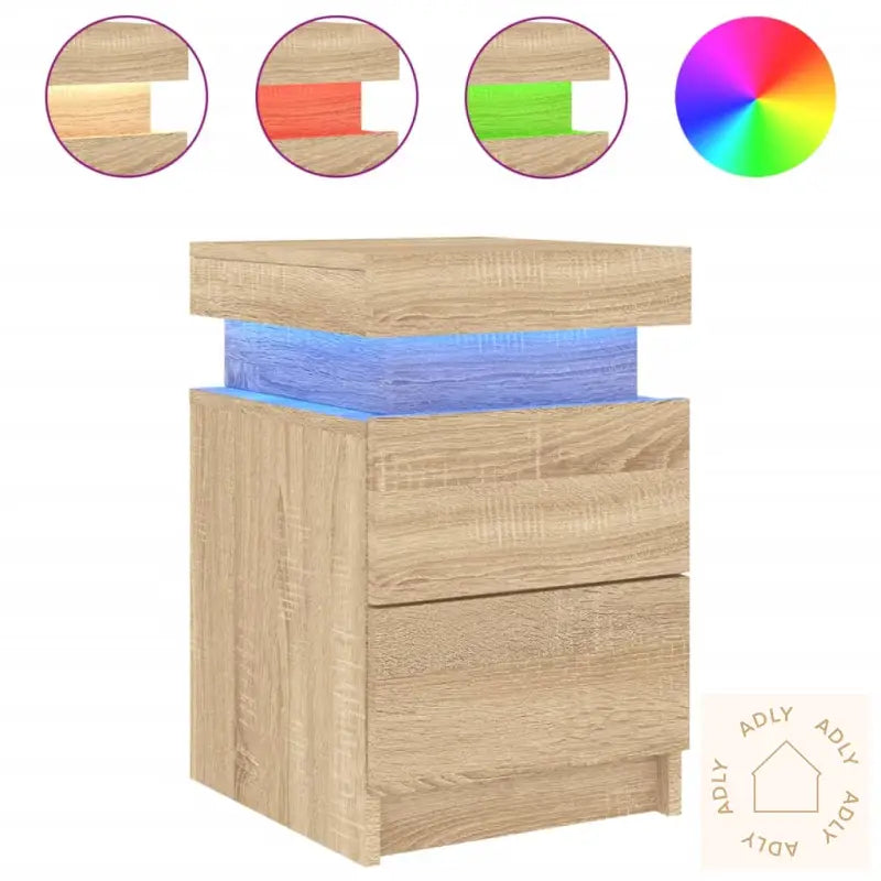 Nattbord Med Led 2 Stk Sonoma Eik 35X39X55 Cm