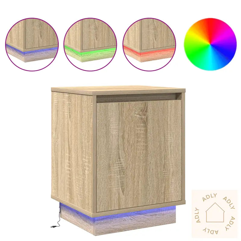 Nattbord Med Led-Lamper 2 Stk Sonoma Eik 39X34,5X50 Cm