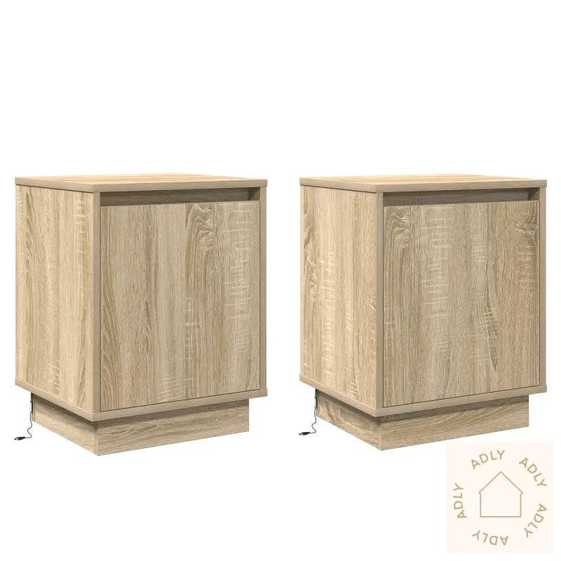 Nattbord Med Led-Lamper 2 Stk Sonoma Eik 39X34,5X50 Cm