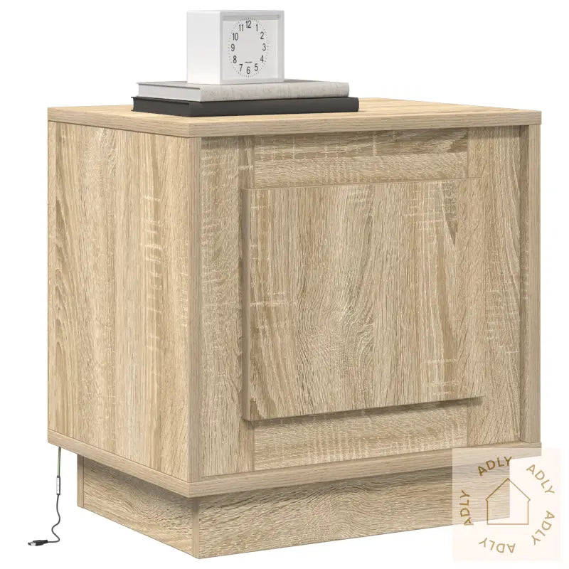 Nattbord Med Led-Lamper 2 Stk Sonoma Eik 44X34,5X45 Cm