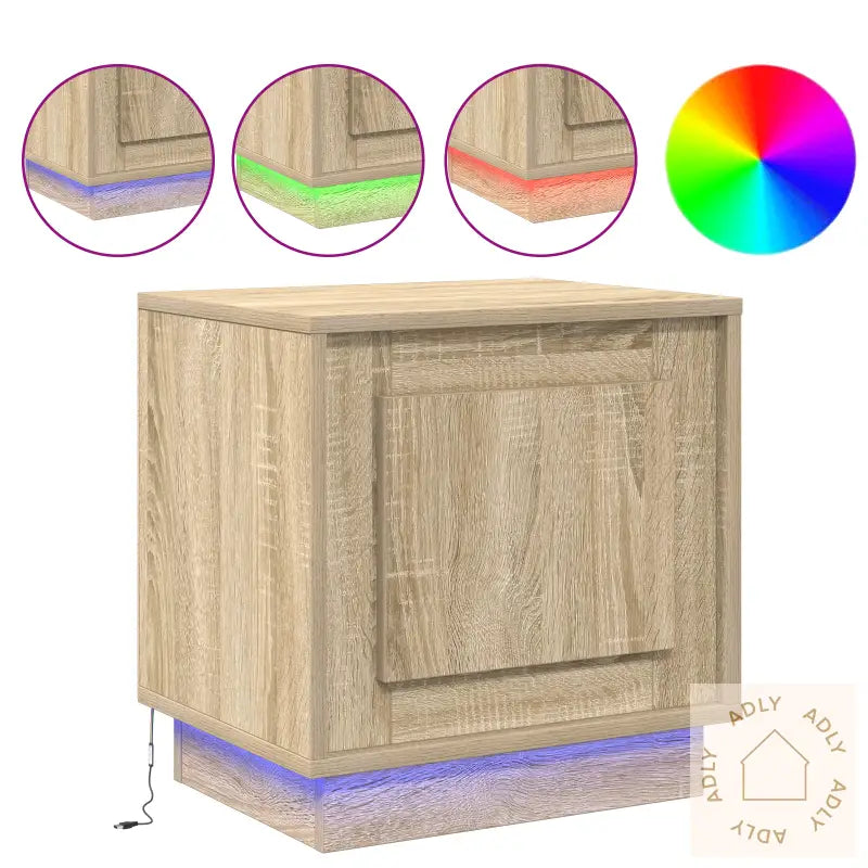 Nattbord Med Led-Lamper 2 Stk Sonoma Eik 44X34,5X45 Cm