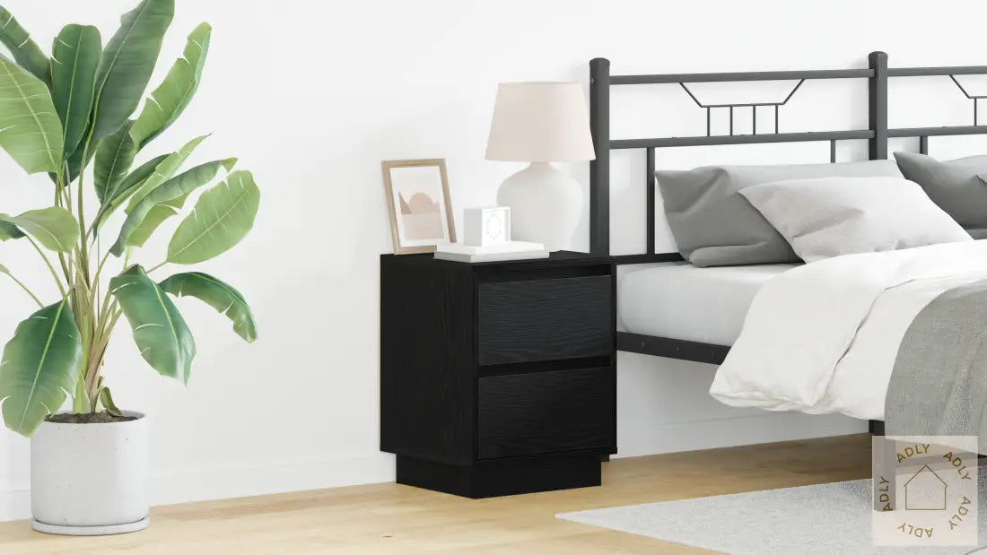 Sengebord Med Led Lys 2 Stk Svart 39X34,5X50 Cm