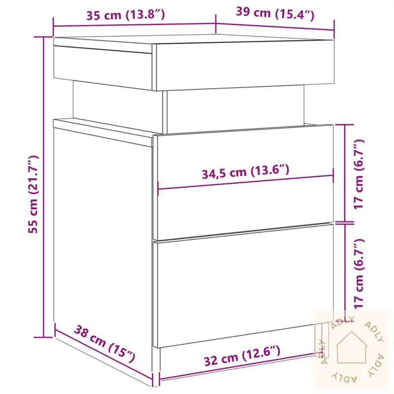 Nattbord Med Led Lys Svart Eik 35X39X55 Cm