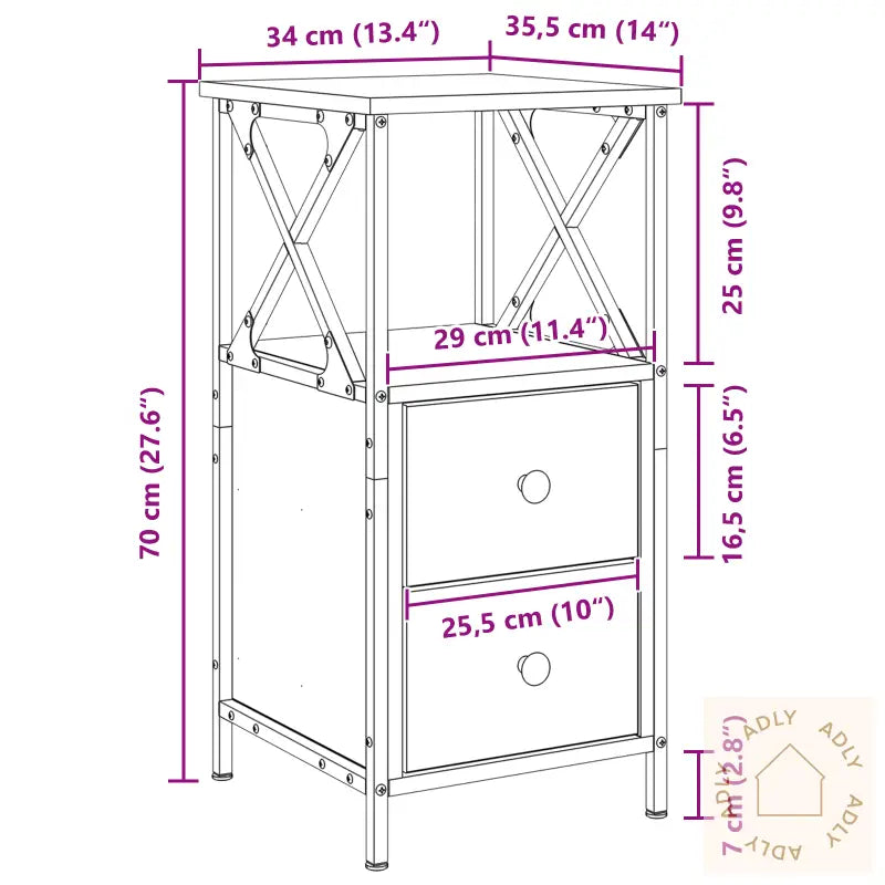 Nattbord I Svart Eik 34X35,5X70 Cm, Laget Av Konstruert Tre
