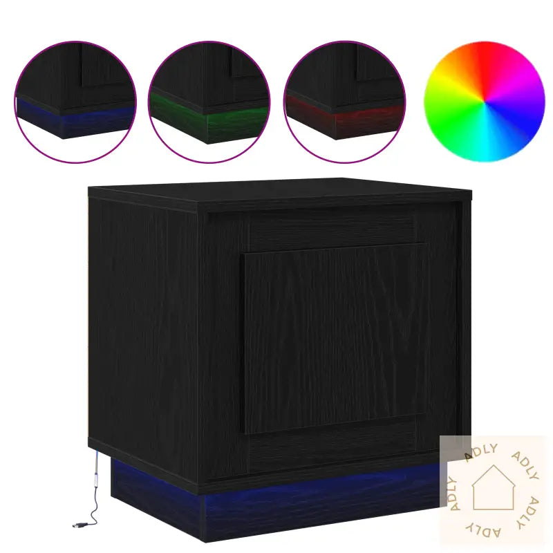 Nattbord Med Led-Lamper Svart Eik 44X34,5X45 Cm