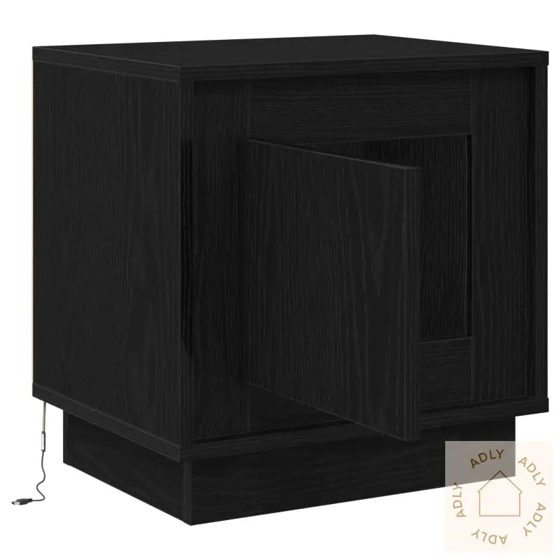 Nattbord Med Led-Lamper Svart Eik 44X34,5X45 Cm