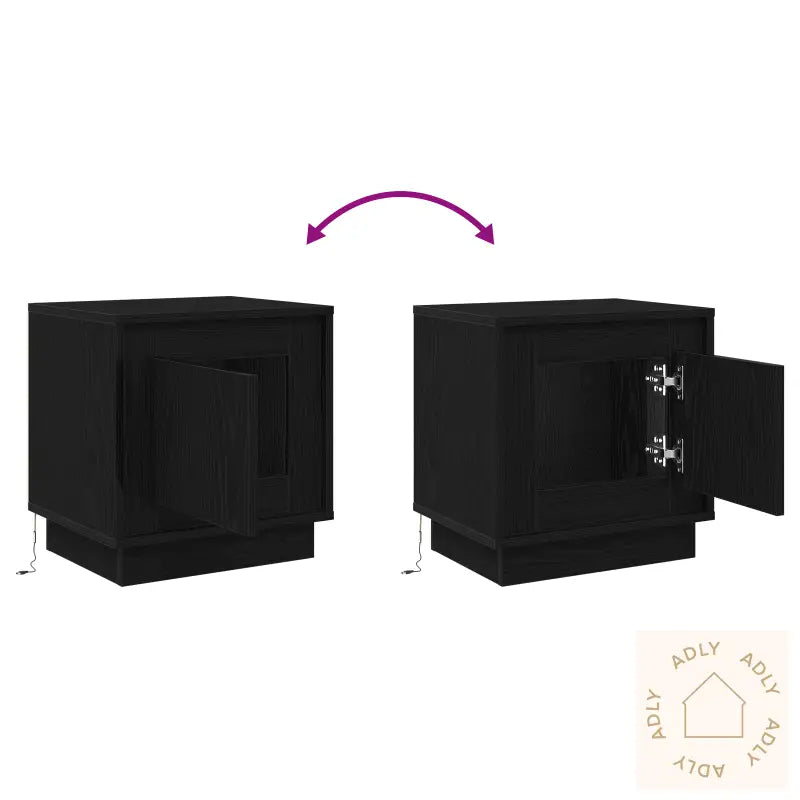Nattbord Med Led-Lamper Svart Eik 44X34,5X45 Cm
