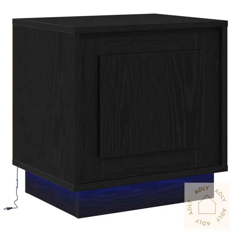 Nattbord Med Led-Lamper Svart Eik 44X34,5X45 Cm