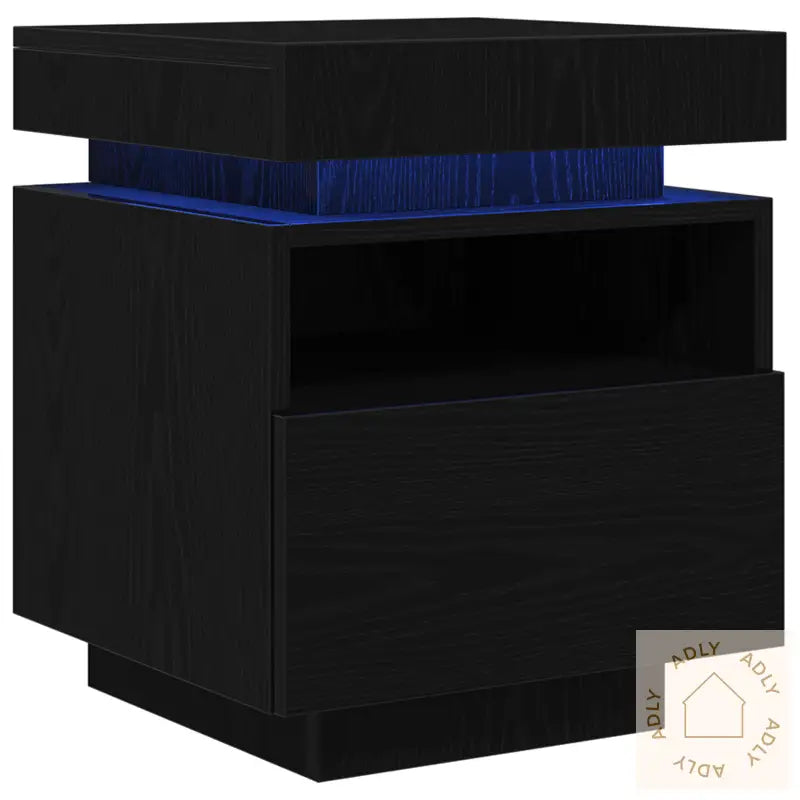 Nattbord Med Led-Lamper Svart Eik 40X39X48,5 Cm