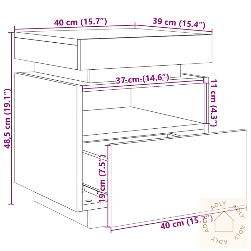 Nattbord Med Led-Lamper Svart Eik 40X39X48,5 Cm