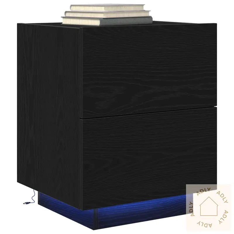 Nattbord Med Led Lys 2 Stk Svart Eik 45X40X55 Cm