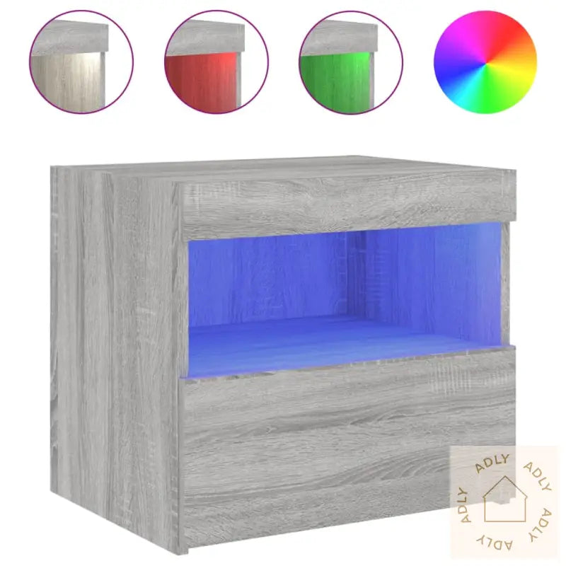 Nattbord Med Led 2 Stk Grå Sonoma 50X40X45 Cm