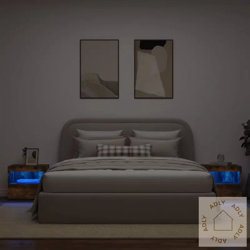 Nattbord Med Led 2 Stk Røkt Eik 50X40X45 Cm