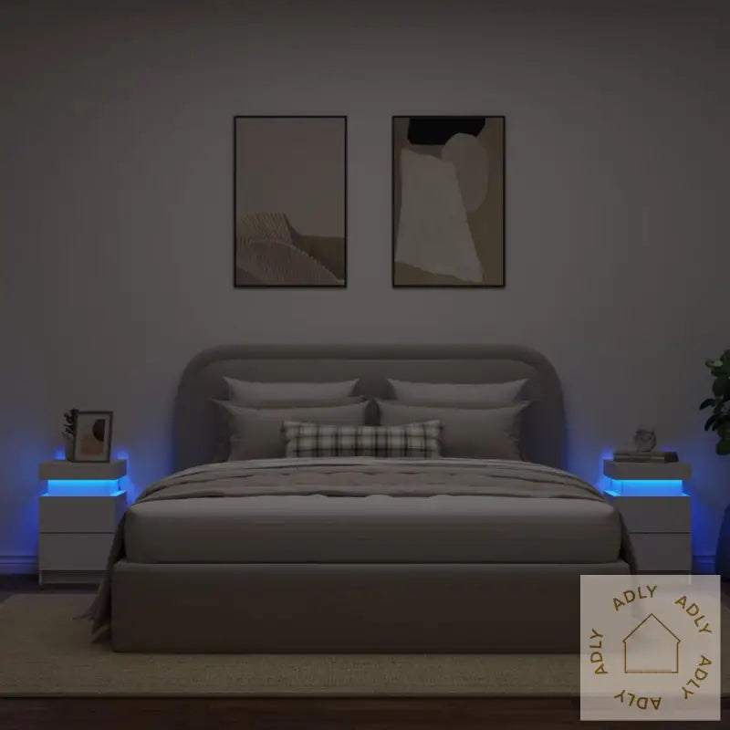 Nattbord Med Led 2 Stk Hvit 35X39X55 Cm