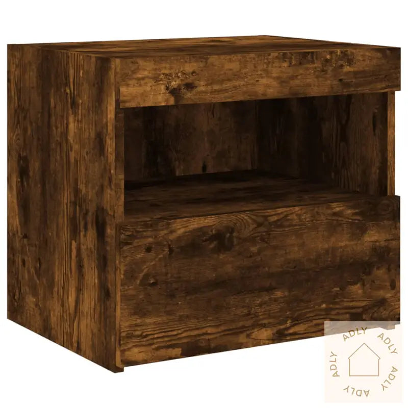 Nattbord Med Led 2 Stk Røkt Eik 50X40X45 Cm